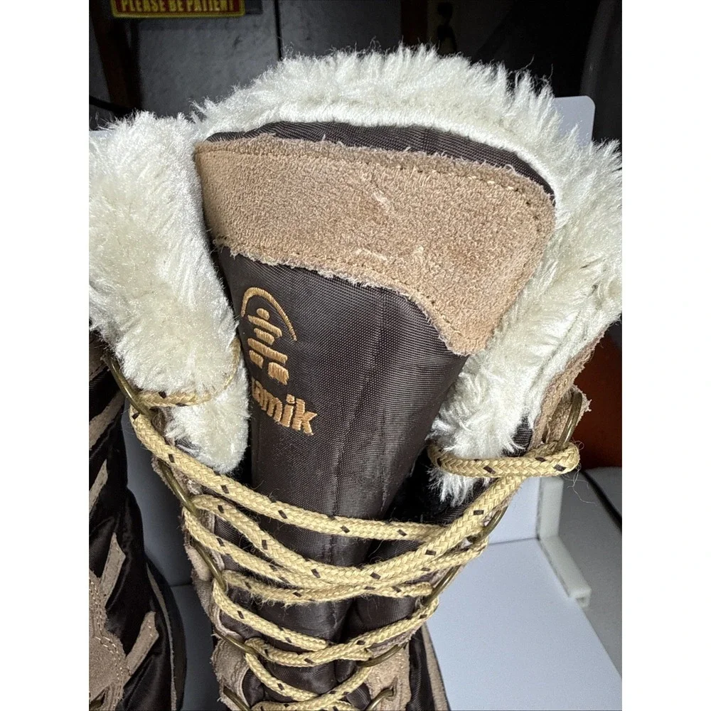 Kamik Snow Valley Brown Leather Faux Fur Thinsulate Snow Boots Women's‎ 8